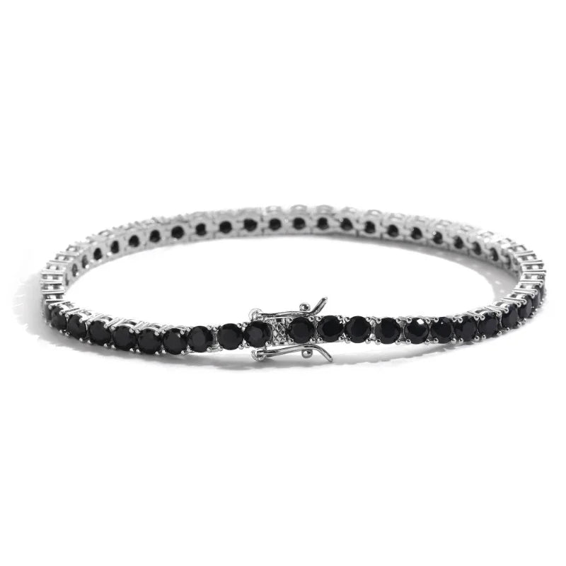 New Fashion S925 Sterling Silver 18K Gold-Plated 5A Black Zircon Tennis Bracelet for Men & Women