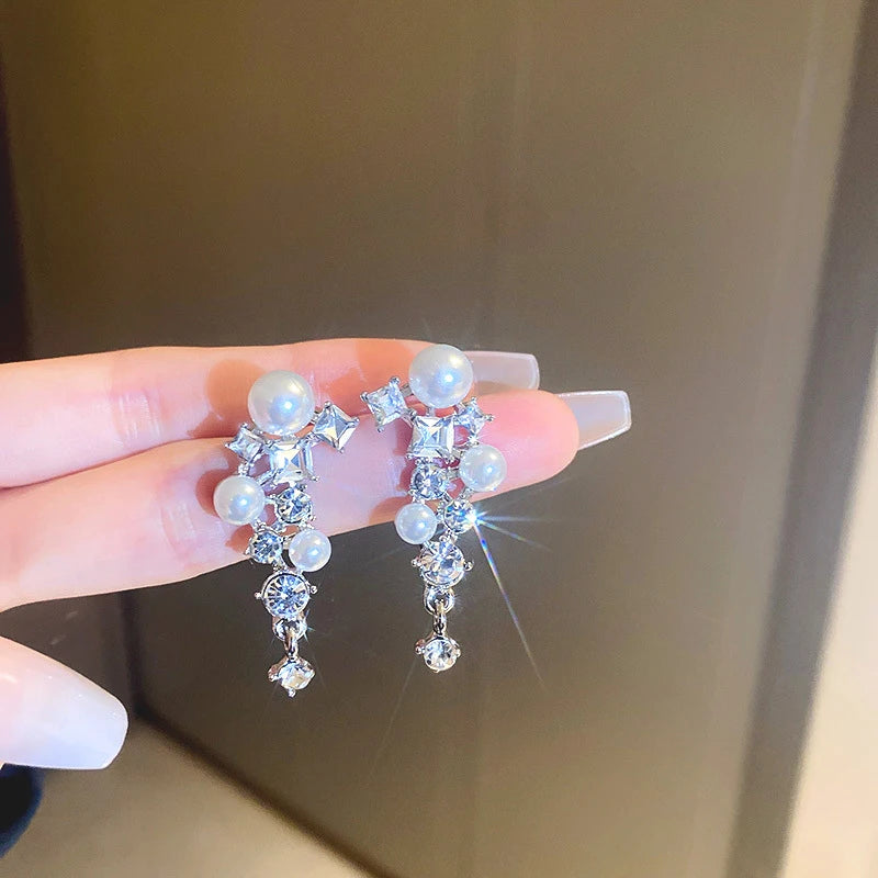 Crystal Zircon Geometric Drop Earrings