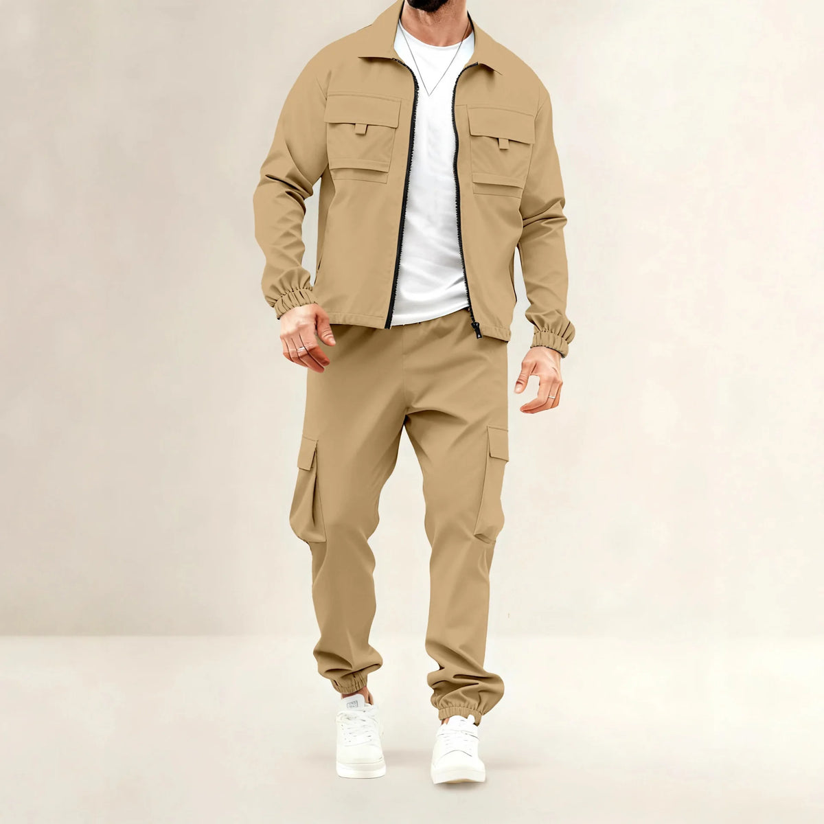 The men's stylish zipper coat and long pants set combines the elements of tactical casual style and sportswear collection-F15