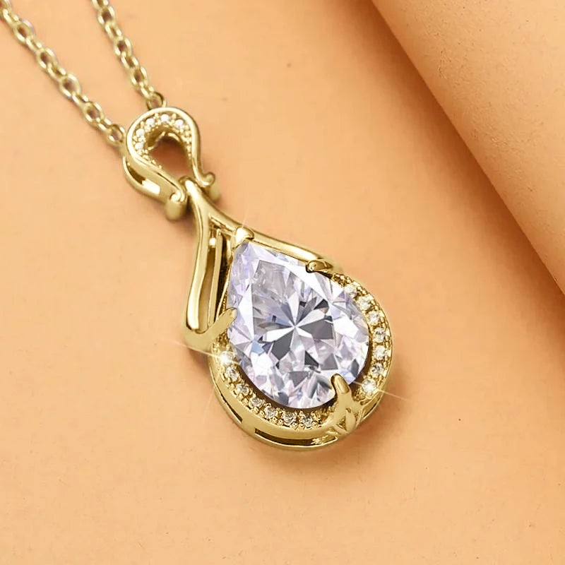 Women’s 2.5ct Moissanite Teardrop Pendant Necklace – 14K Gold-Filled Fine Jewelry Gift