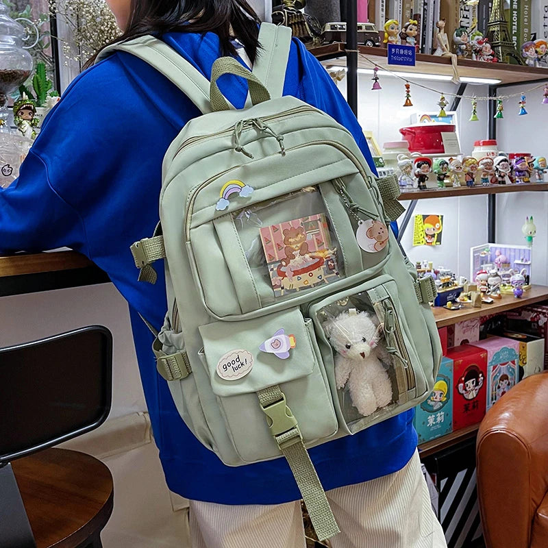 Cute Women’s Waterproof Nylon Backpack – Multi-Pocket Kawaii School Bag, Laptop & Book Pack for Girls, Stylish Student Travel Backpack