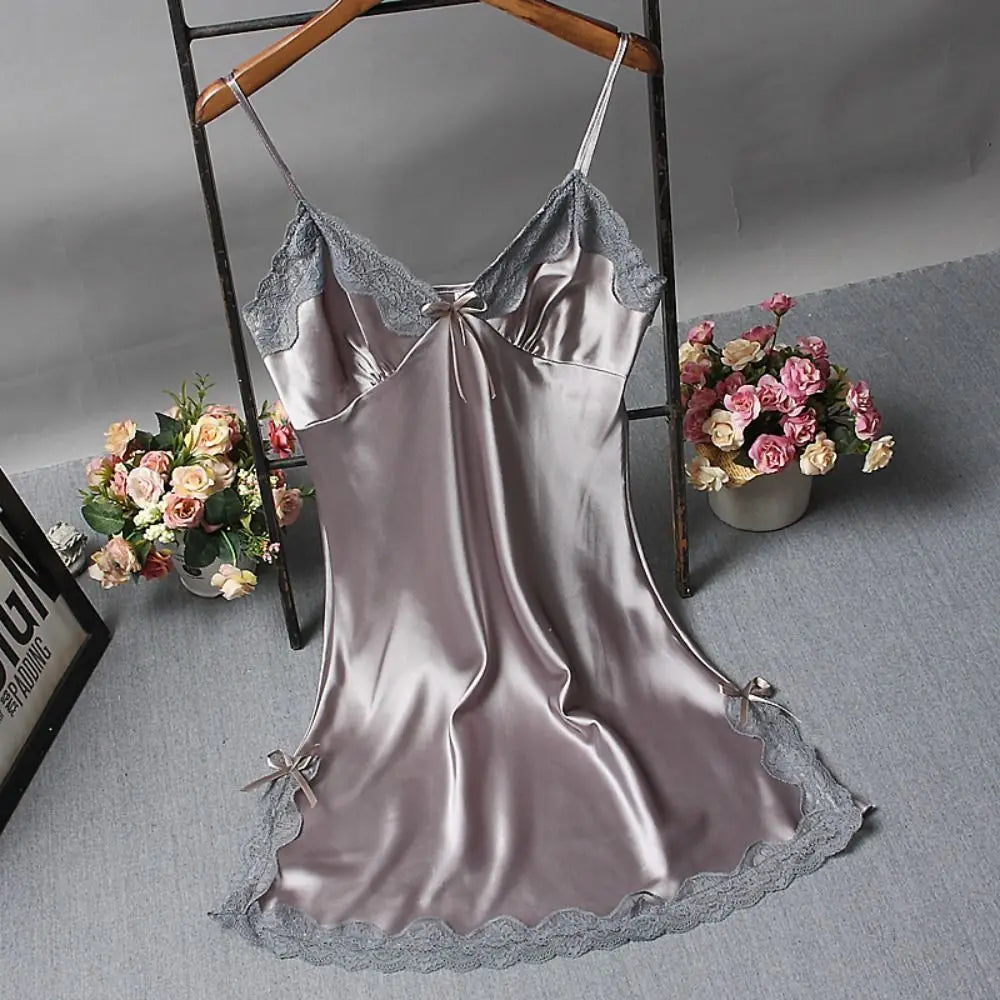 Women’s Elegant V-Neck Satin Nightgown