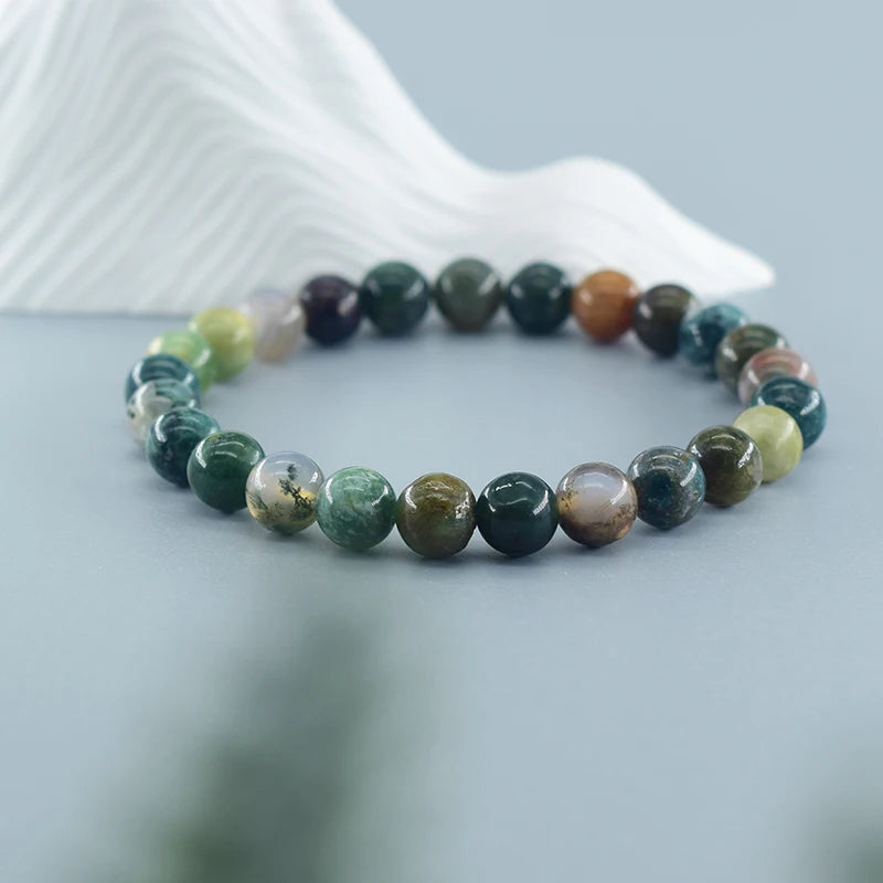 Indian Agate Bead Bracelet for Women – Natural Colorful Crystal Stone Strand Bracelet, Energy-Inspired Yoga Jewelry Gift