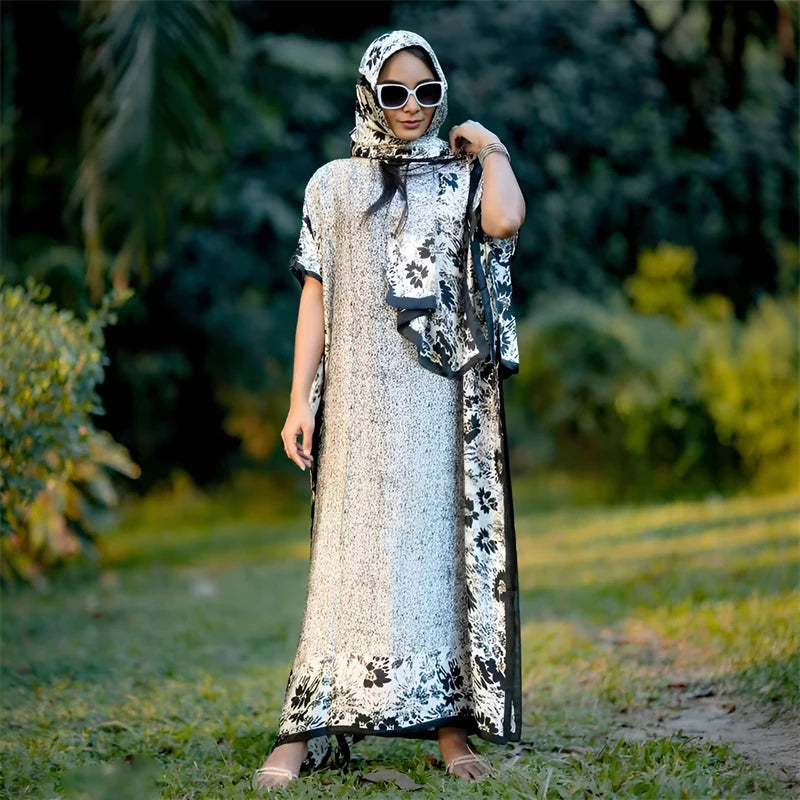 Women’s Printed Loose Maxi Abaya Dress