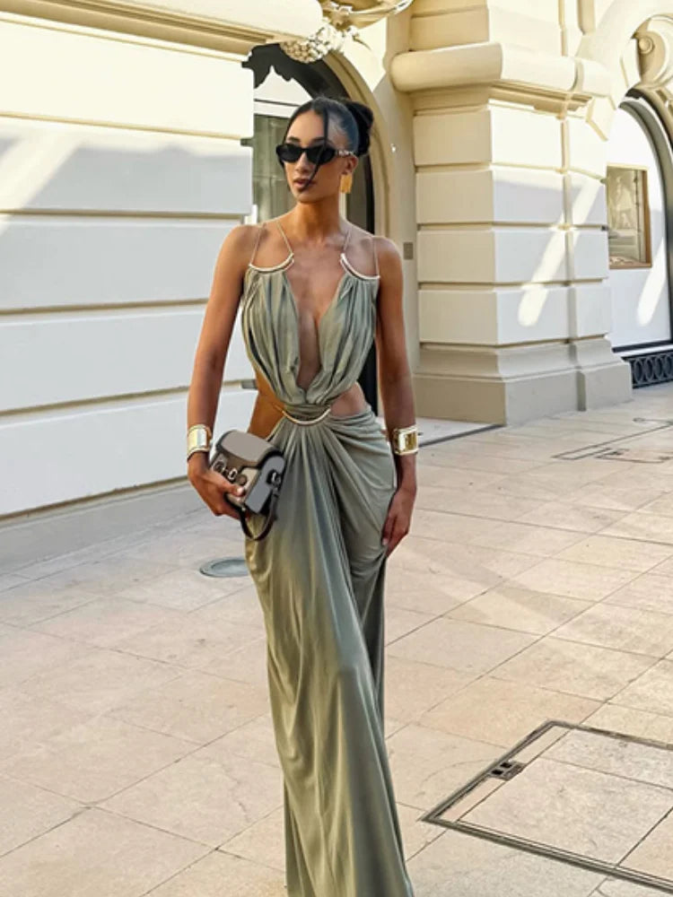 Women’s Elegant V-Neck Loose Maxi Dress