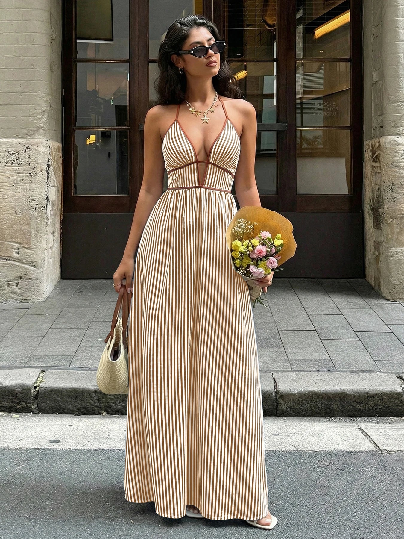 Women’s Striped Backless Maxi Dress