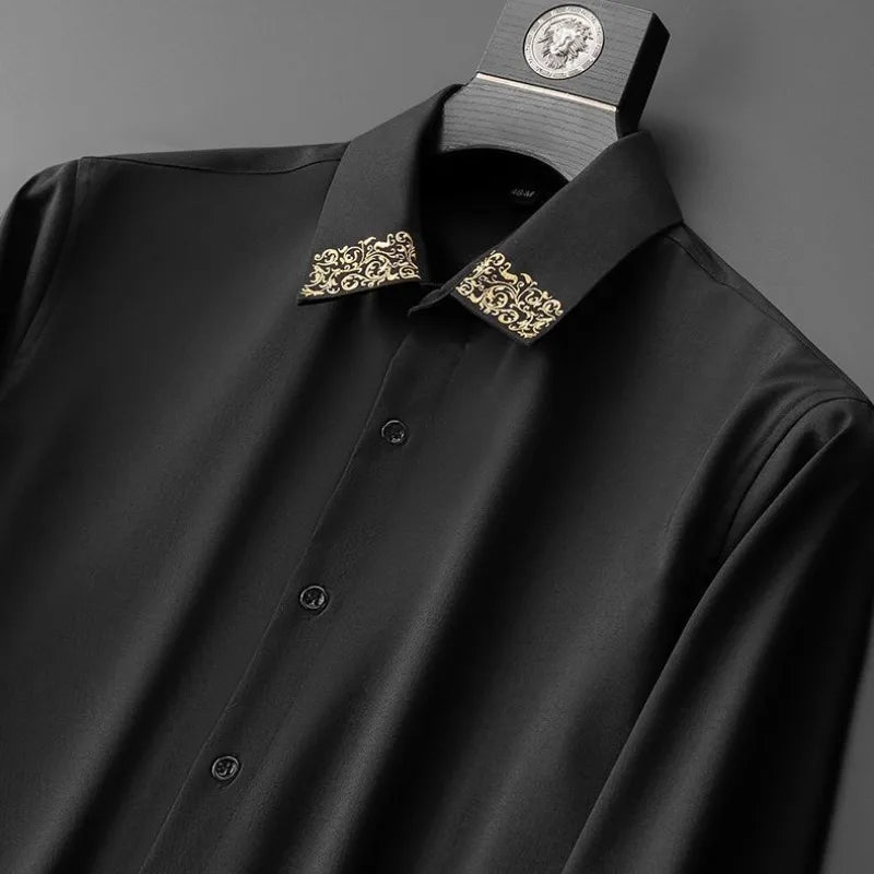 Japanese Style Light Luxury Summer Men's Square Collar Embroid Single Breasted Fashion Casual Long Sleeve Loose Shirts Tops