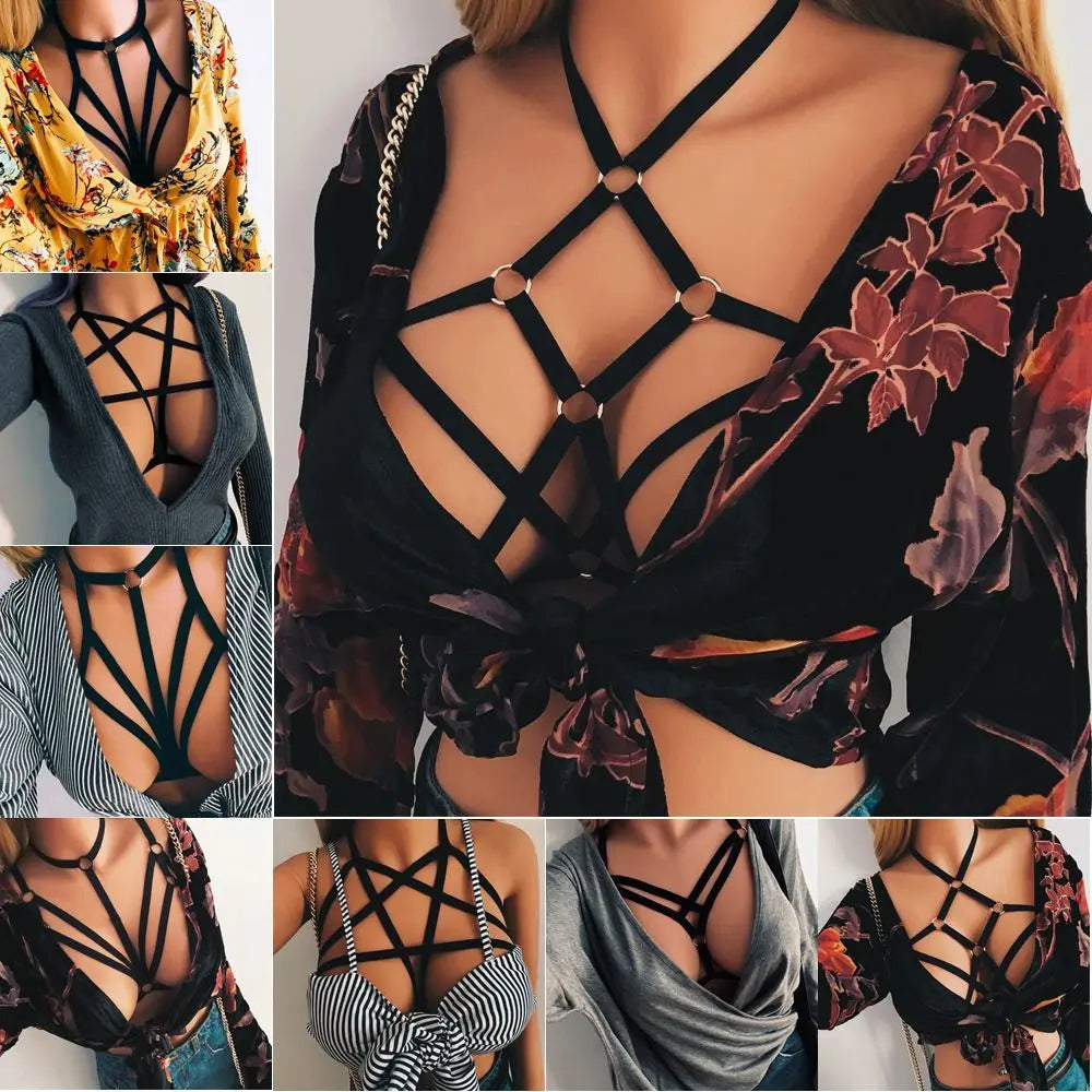 Fashion  Women's Sexy Black Lingerie Hollow Caged Harness Bra Tops Push Up Bralette Bustier Belt Bra
