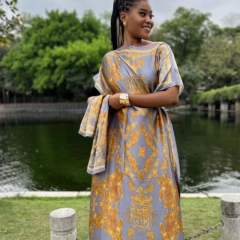 Women’s Printed Loose Maxi Abaya Dress
