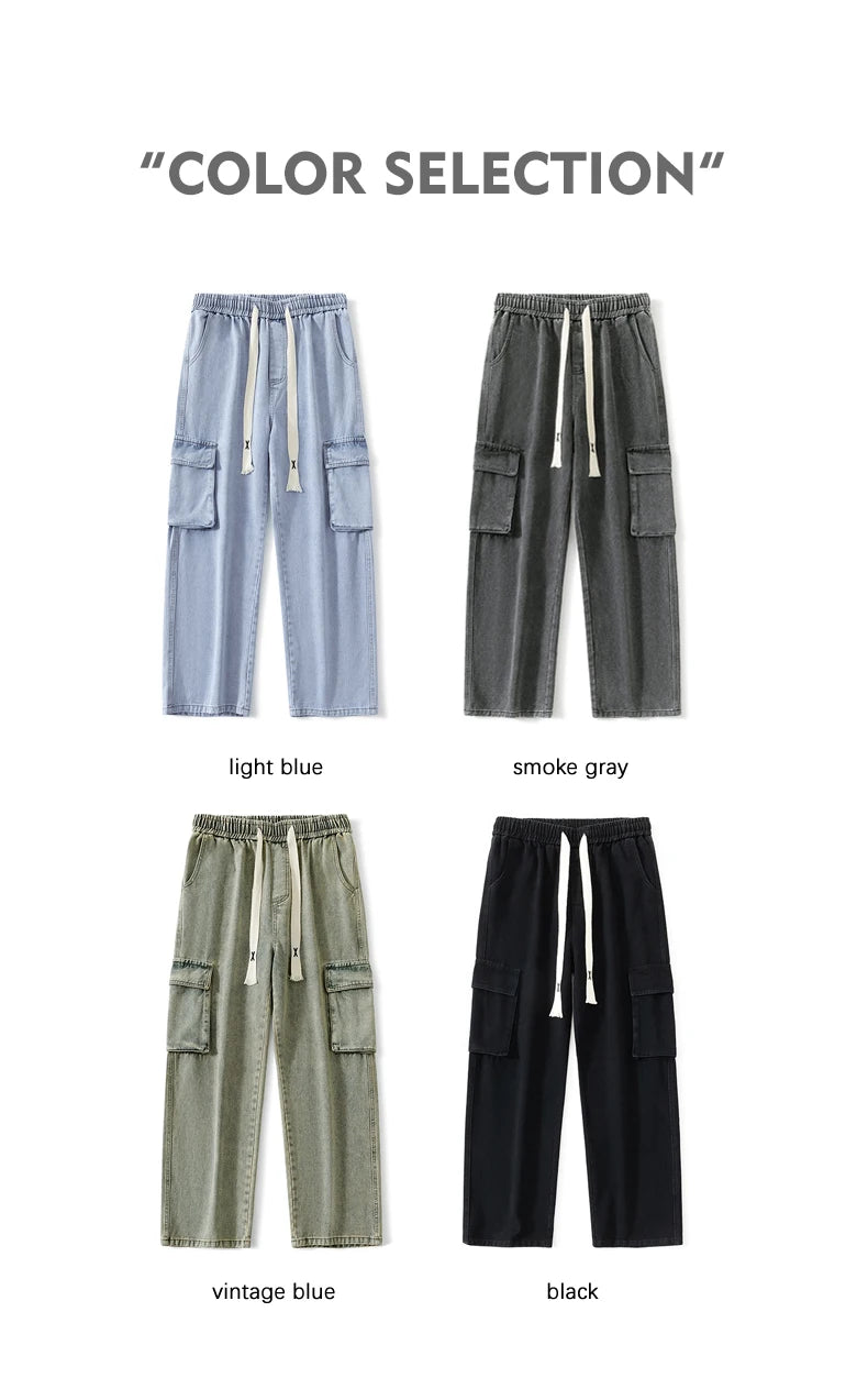 2024 New Men Baggy Cargo Jeans Fashion Streetwear Vintage Wide Leg Pants American Streetwear Y2K Big Pocket Youth Overalls