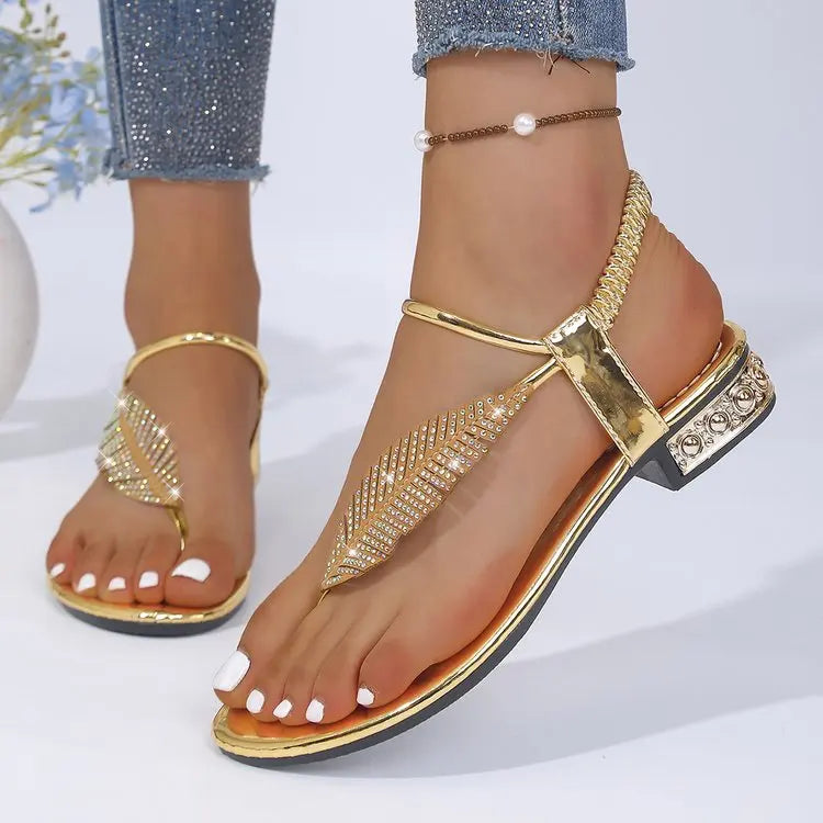 Women’s Gold & Silver Gladiator Flat Sandals – Elegant Ankle Strap Roman Style Summer Beach Shoes with Plus Size Fit