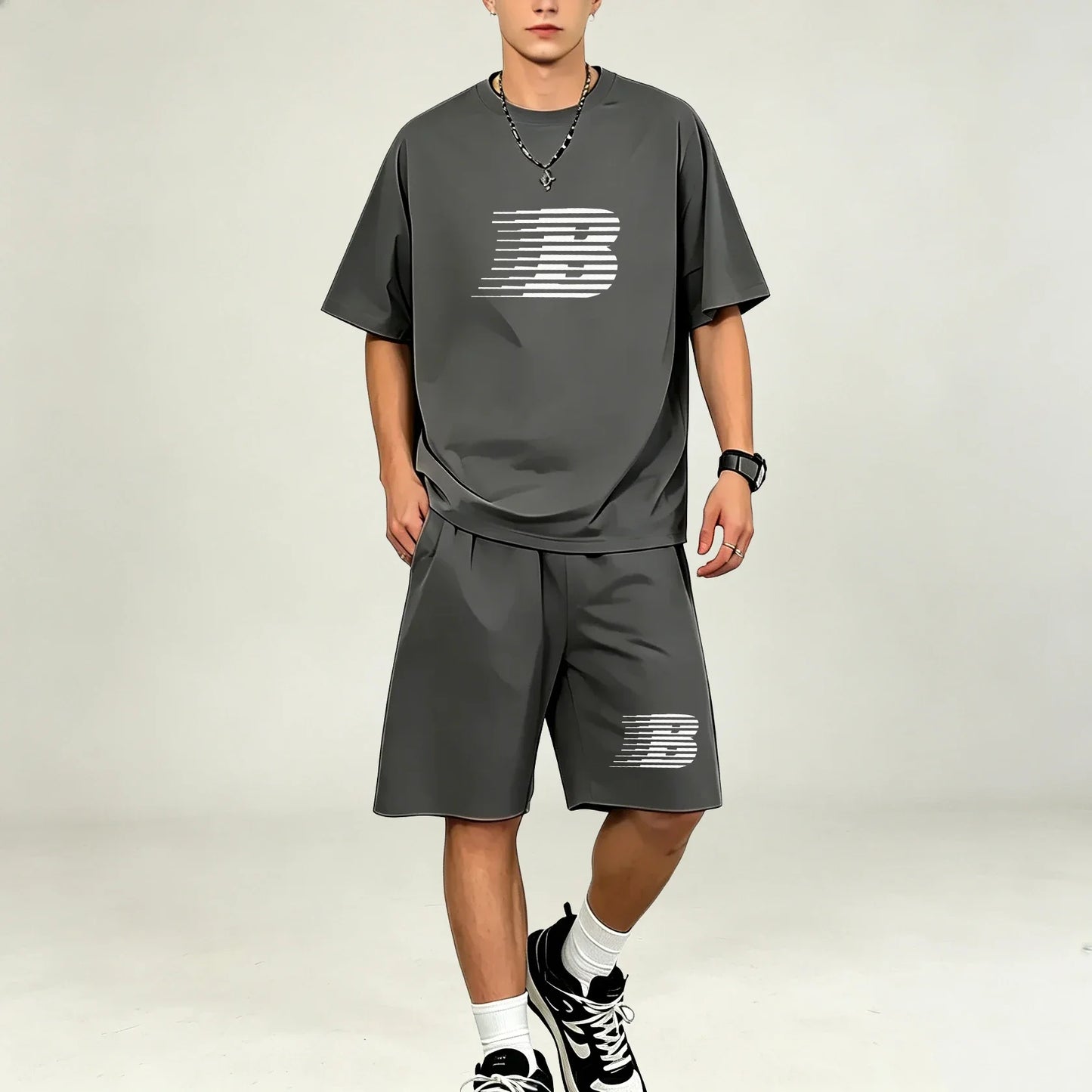 Men's Quick Dry Oversized T-Shirt and Drawstring Sport Shorts Set