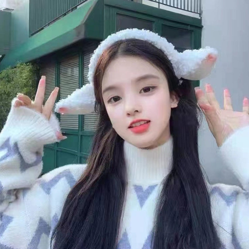 Soft  Lamb Headband Animal Shape Plush Ears Hair Hoop for Washing Face Fluffy Animal Hairbands Cartoon Costume T8NB