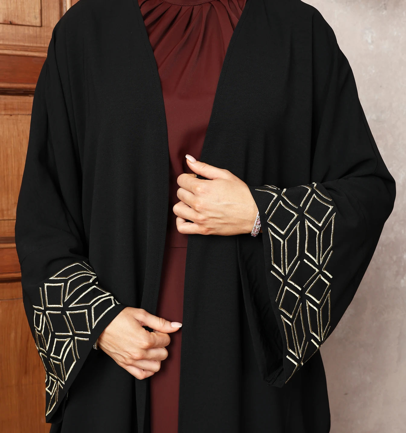 Elegant Embroidered Open Abaya