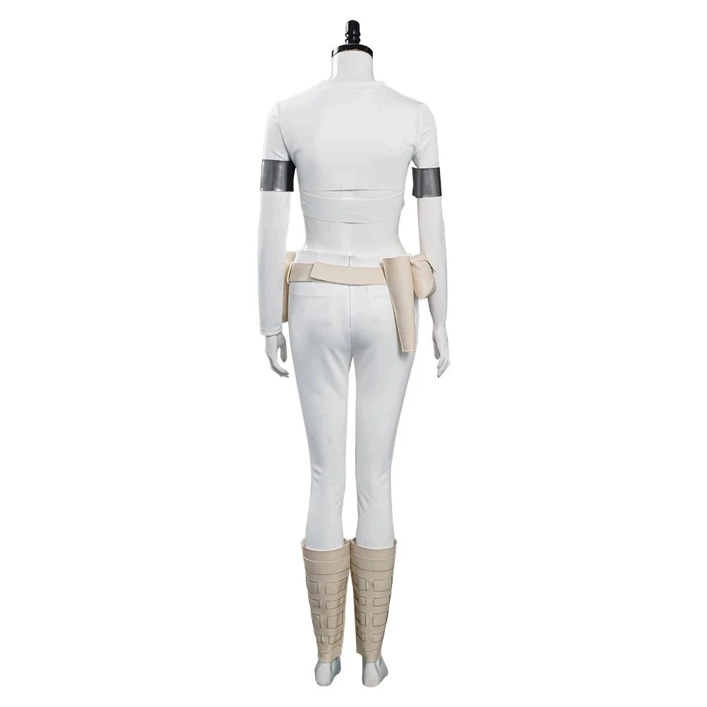 Padme Cosplay Amidala Fantasia Costume White Uniform Cloak Belt Movie Space Battle Disguise for Women Halloween Carnival Suit