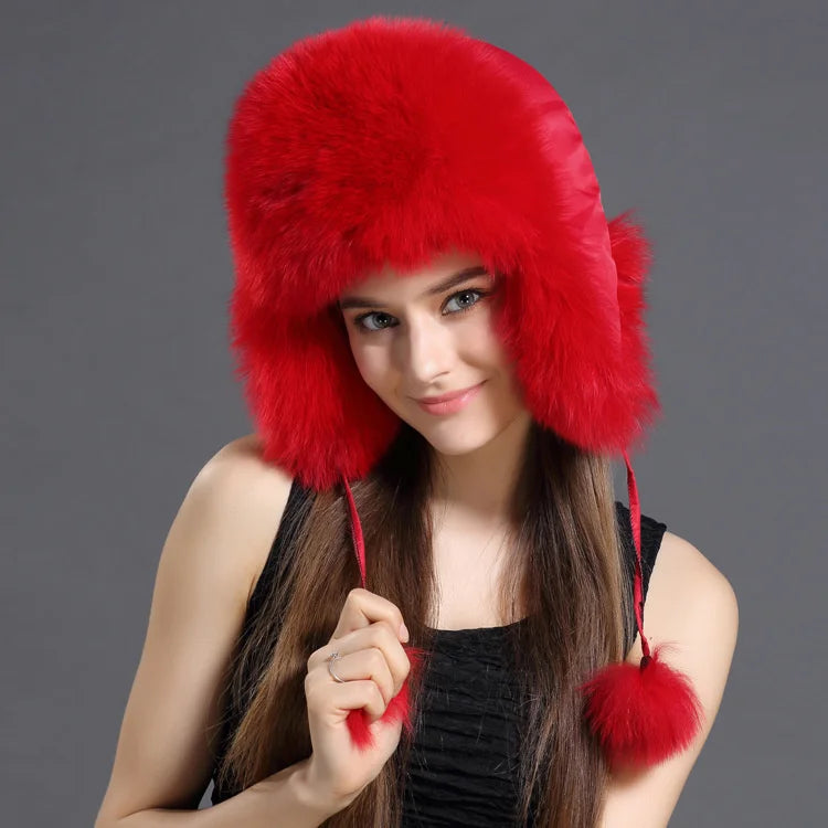 Real Fox Fur Hat For Women Winter Fashion Warm Lei Feng Hats Russians Outdoor Skiing Caps Natural Fur Hat Furry Thick Fur Cap