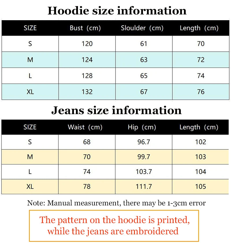 New Y2K Streetwear Jeans American Street Clothes Mens Womens Harajuku Skull Straight Wide-leg Pants Hip-hop Casual Hoodie Top