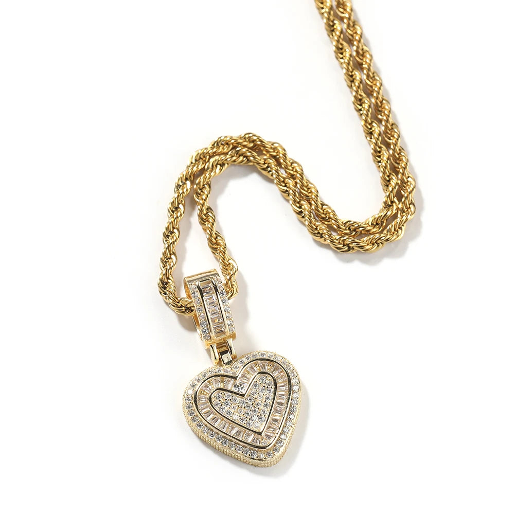 THE BLING KING Baguette CZ Small Heart Pendant Necklace for Women – Iced-Out 5A+ Cubic Zirconia Lovely Jewelry Birthday Gift