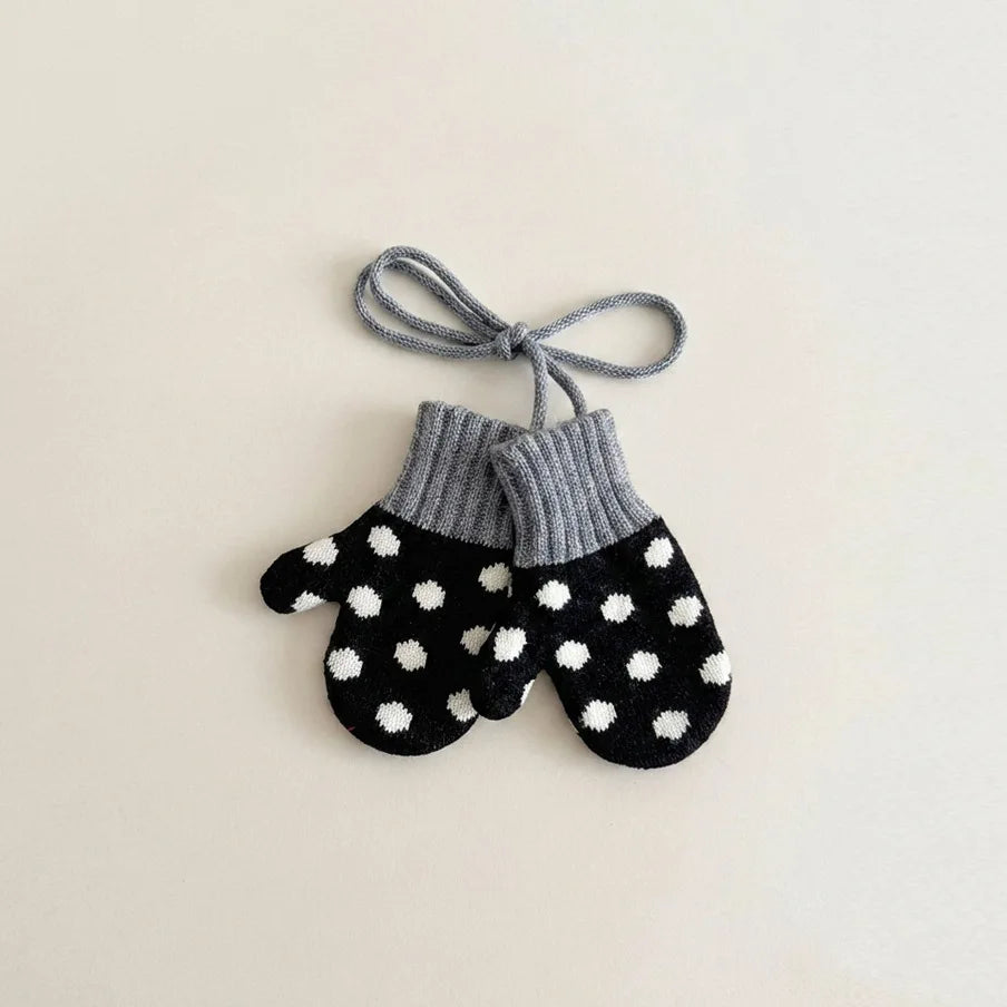 Autumn Winter Baby Anti-lost Gloves Korean Fashion Polka Dot Mittens Kids Gloves Warm Knitted Toddler Gloves for Outdoor Wear