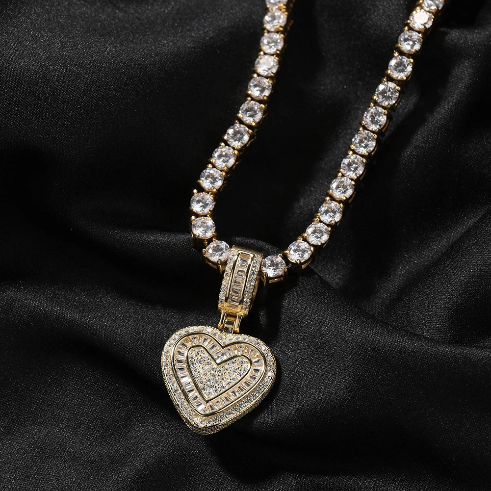 THE BLING KING Baguette CZ Small Heart Pendant Necklace for Women – Iced-Out 5A+ Cubic Zirconia Lovely Jewelry Birthday Gift