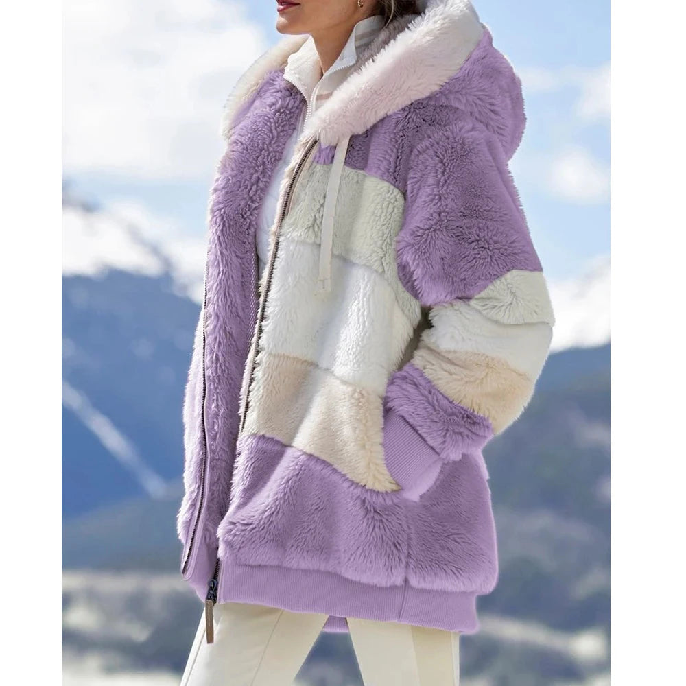 Women's Hooded Plaid Patchwork Winter Jacket