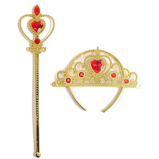 Princess Crown Headband &amp; Golden Fairy Wand Set for Girls