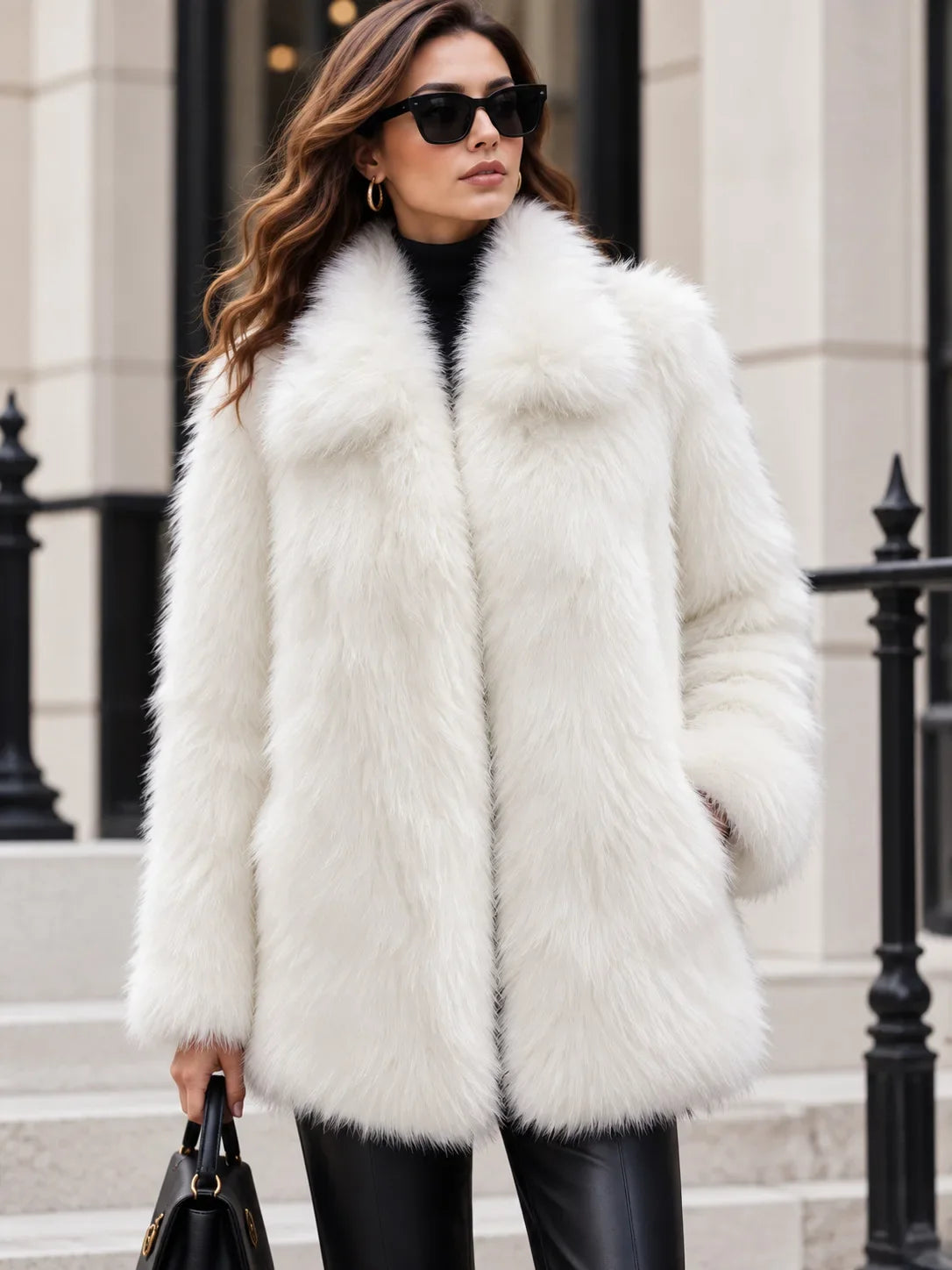 Women's Luxury Long Faux Fox Fur Coat