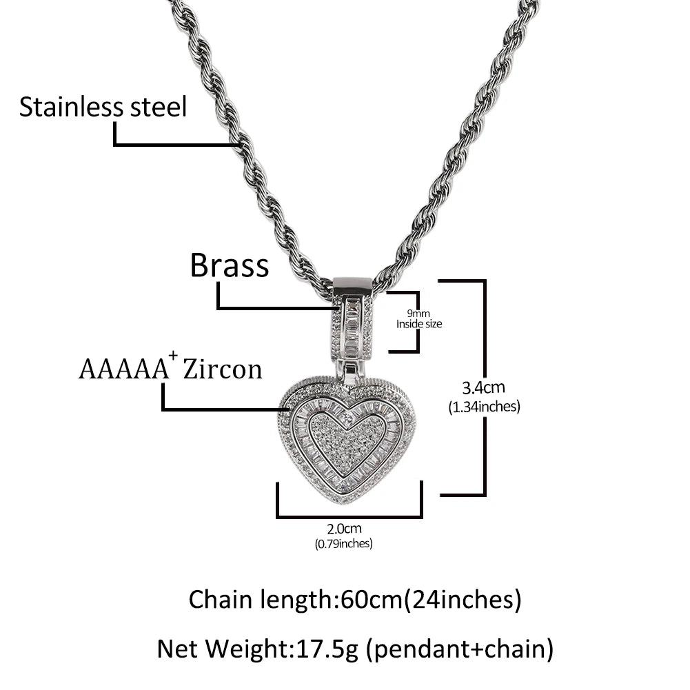 THE BLING KING Baguette CZ Small Heart Pendant Necklace for Women – Iced-Out 5A+ Cubic Zirconia Lovely Jewelry Birthday Gift