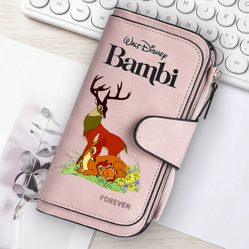 Bambi Long Zip Wallet for Women – Cute Cartoon Multi-Card Large Capacity Kawaii Clutch Bag, Soft Texture Fashion Purse