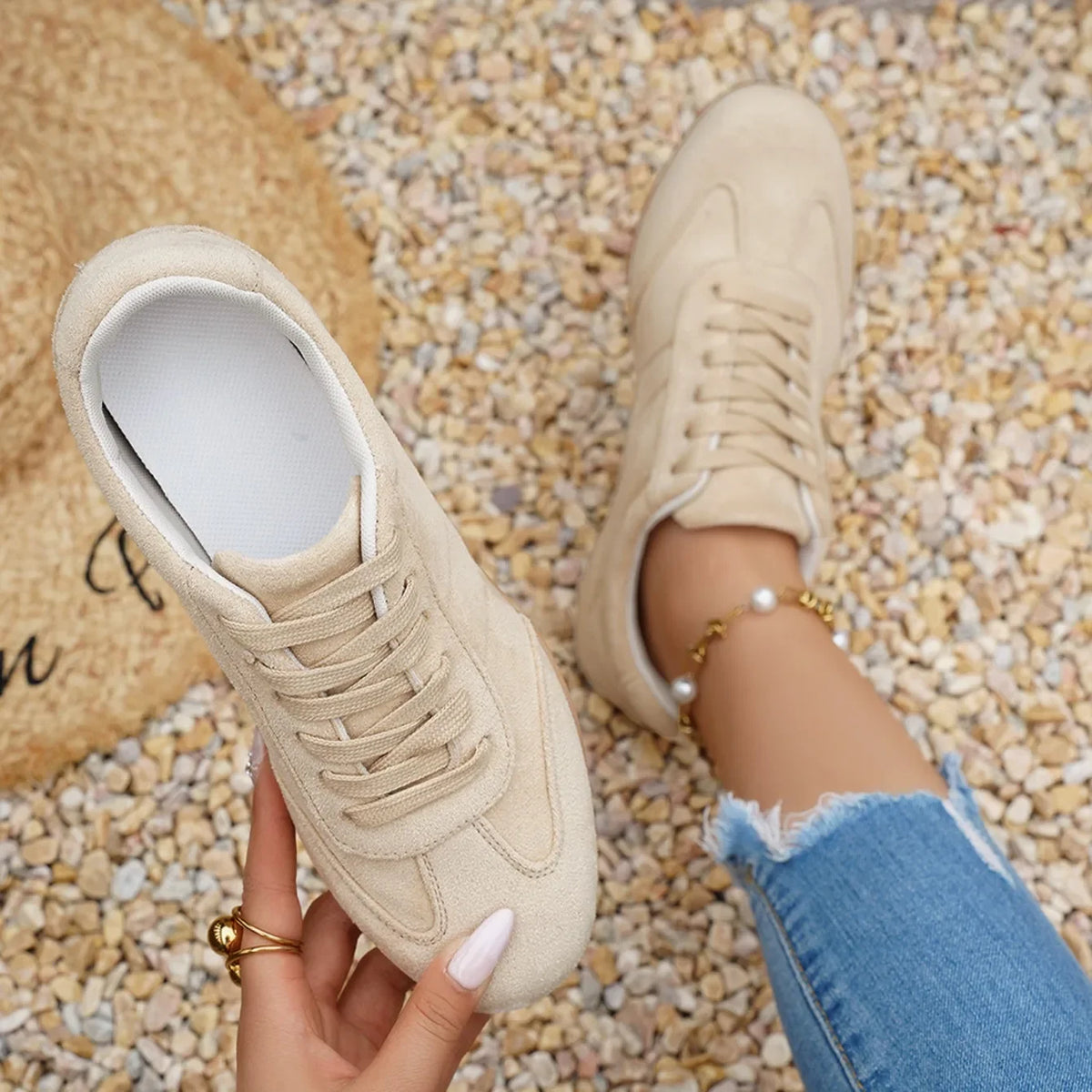 Women Natural Suede Leather Lace-up 2026 New Sneakers Round Toe Soft Comfort Casual Female Outdoor Drive/walk Shoes for Woman