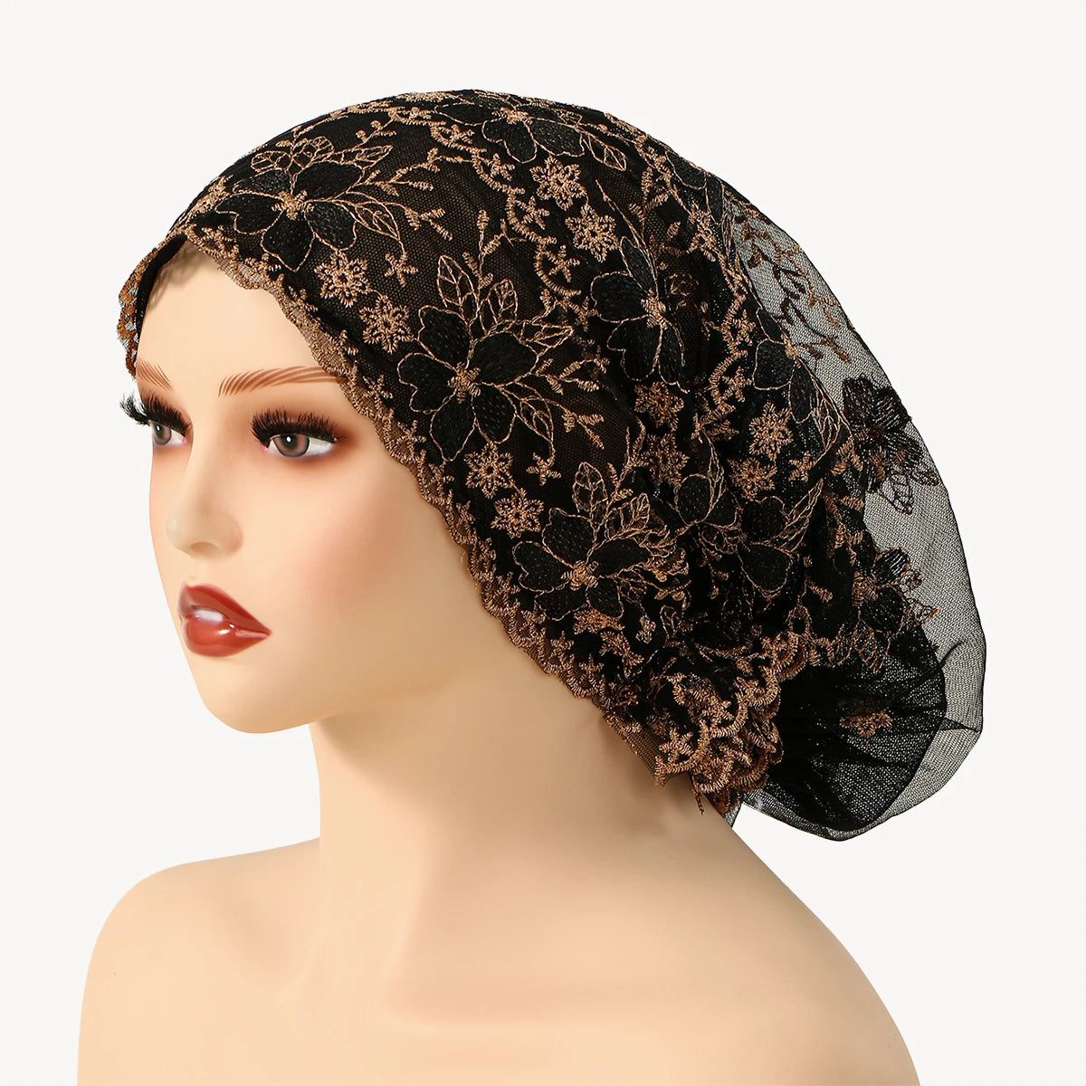 Women’s Luxury Pearl Embroidered Mesh Hijab Cap
