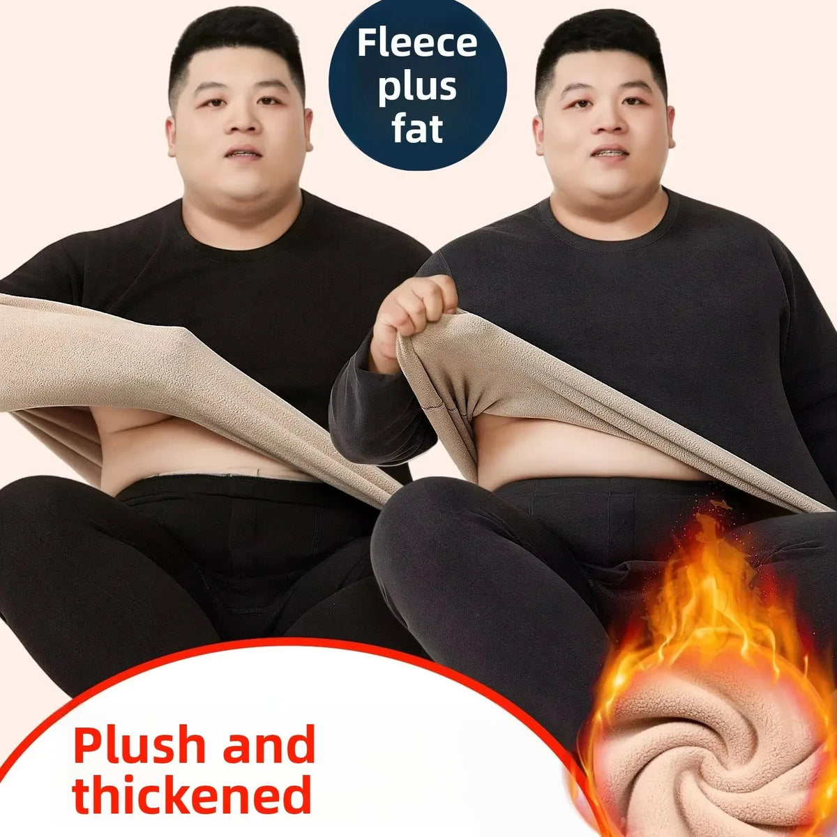 Men's Plus Size Fleece-Lined Thermal Underwear Set