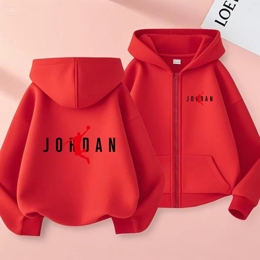 Kids Basketball Star Print Zipper Hoodie Sweatshirt for Boys and Girls 3-12 Years