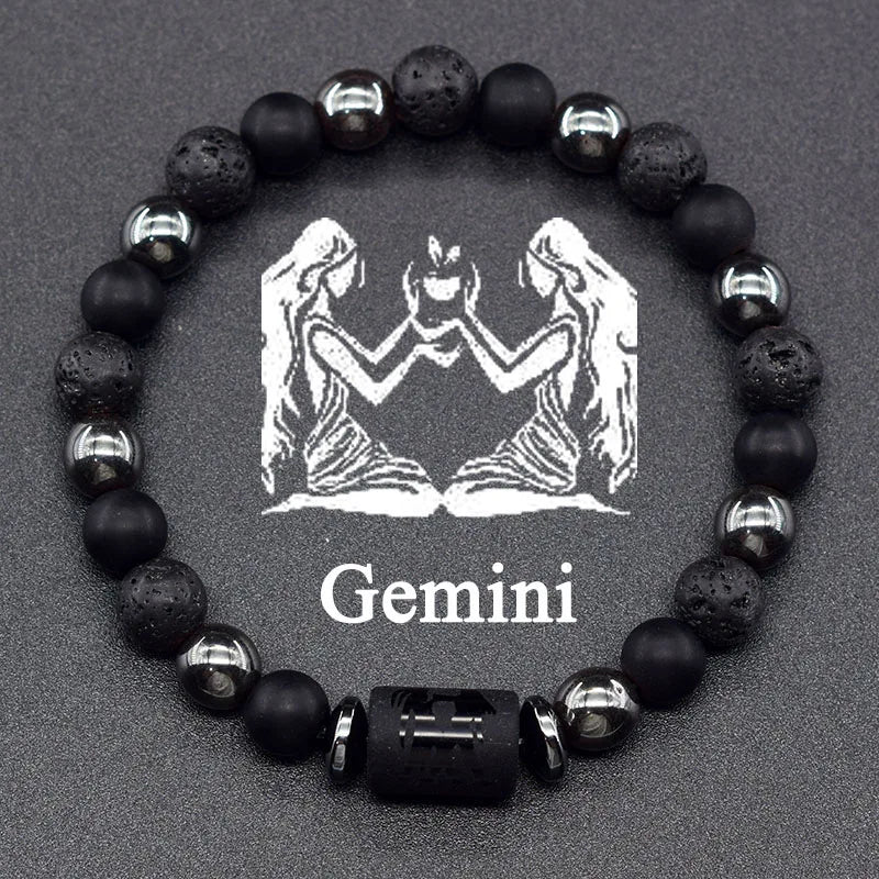 12 Zodiac Constellation Signs Bracelet for Men & Women – Natural Tiger Eye Stone Beaded Bracelet, Leo Taurus Charm Couple Jewelry