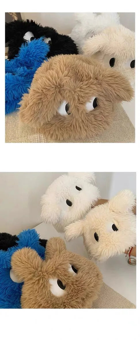 Women's Hats Autumn Winter New Cartoon Puppy 3d Ears Cute Kawaii Sweet Funny Warm Plush Thick Soft Fashionable Pullover Hats