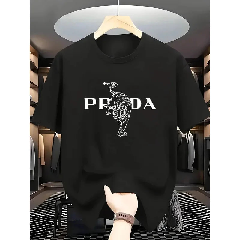 2025 Men's Luxury Graphic Print T-shirt Black White Contrast Short Sleeve Breathable  Summer Fashion Top