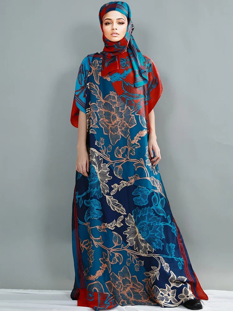 Women’s Luxury Satin-Style Printed Abaya Dress