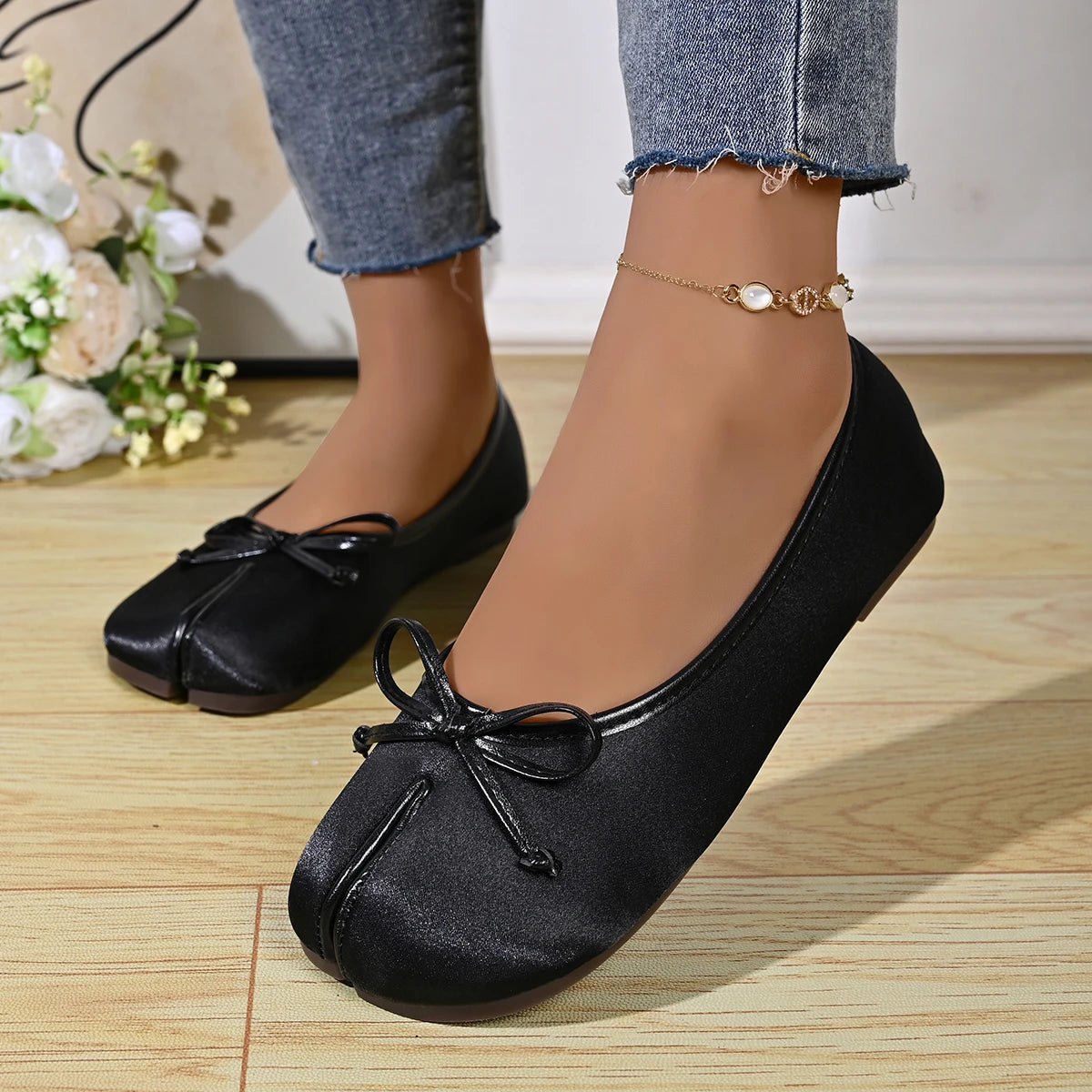 Soft Split Toe Tabi Ballet Flats Women Bowknot Leather Round Toe Ballerina Shoes Low Heel Slip On Loafers Casual Moccasins 2026