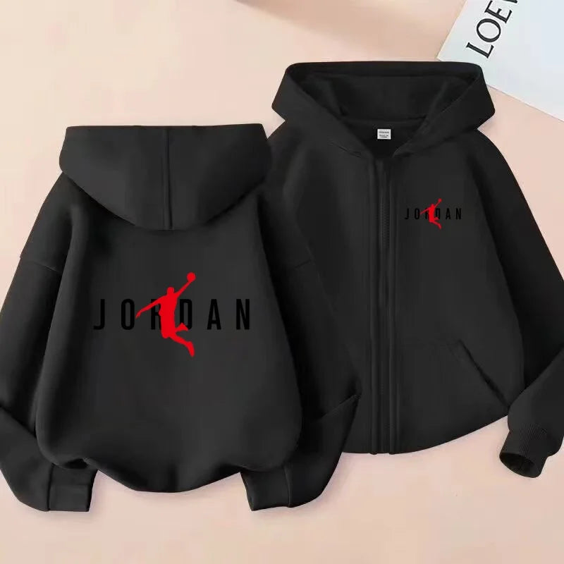 Kids Basketball Star Print Zipper Hoodie Sweatshirt for Boys and Girls 3-12 Years