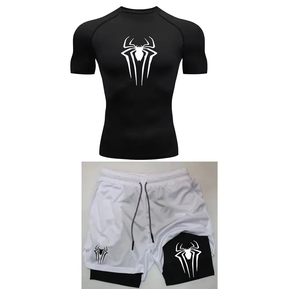 Men’s Spider Print Compression Workout Set