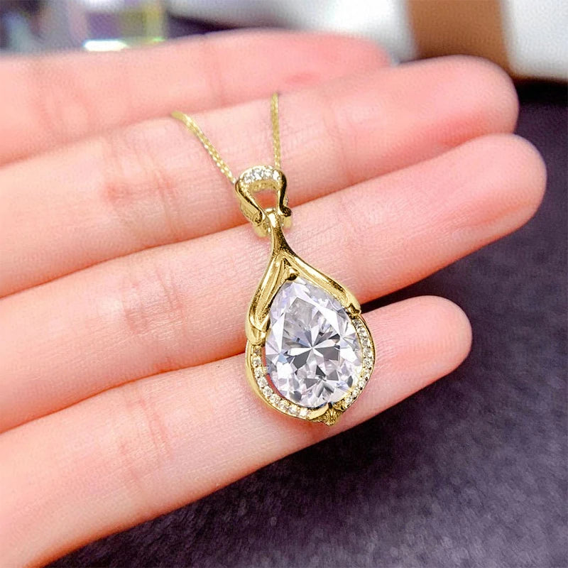 Women’s 2.5ct Moissanite Teardrop Pendant Necklace – 14K Gold-Filled Fine Jewelry Gift
