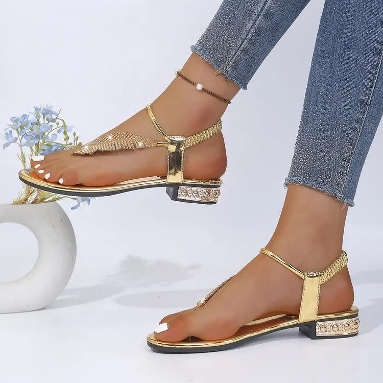 Women’s Gold & Silver Gladiator Flat Sandals – Elegant Ankle Strap Roman Style Summer Beach Shoes with Plus Size Fit
