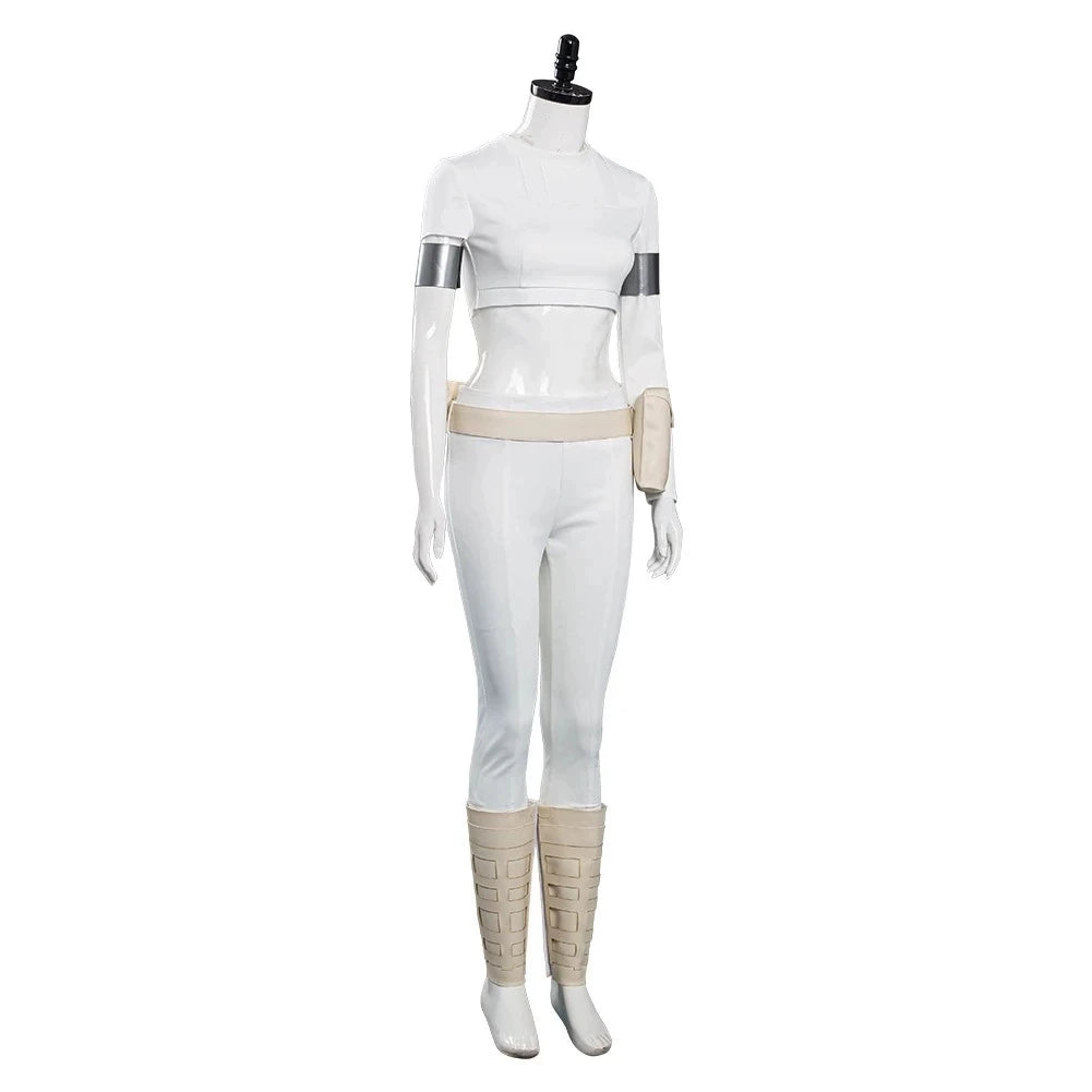 Padme Cosplay Amidala Fantasia Costume White Uniform Cloak Belt Movie Space Battle Disguise for Women Halloween Carnival Suit