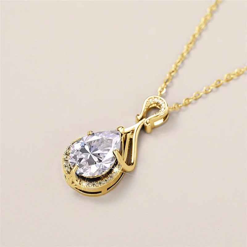 Women’s 2.5ct Moissanite Teardrop Pendant Necklace – 14K Gold-Filled Fine Jewelry Gift