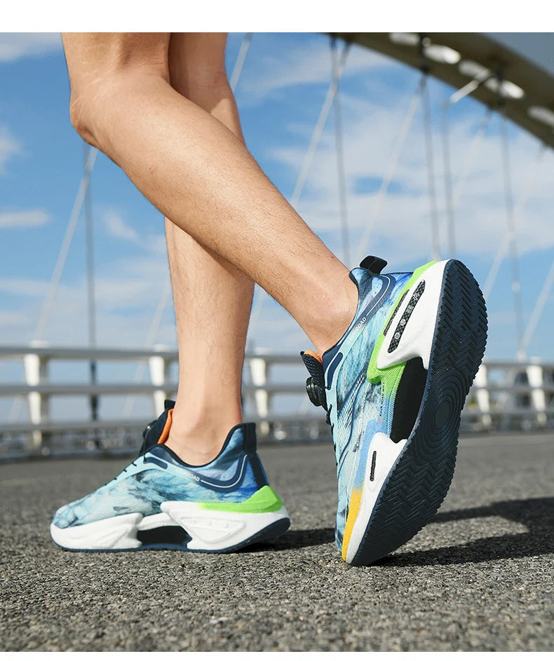 Elastic Speed Running Shoes for Men, Carbon Plate Push Rotating Buckle Sports Shoes for Women, Professional Shock-Absorbing