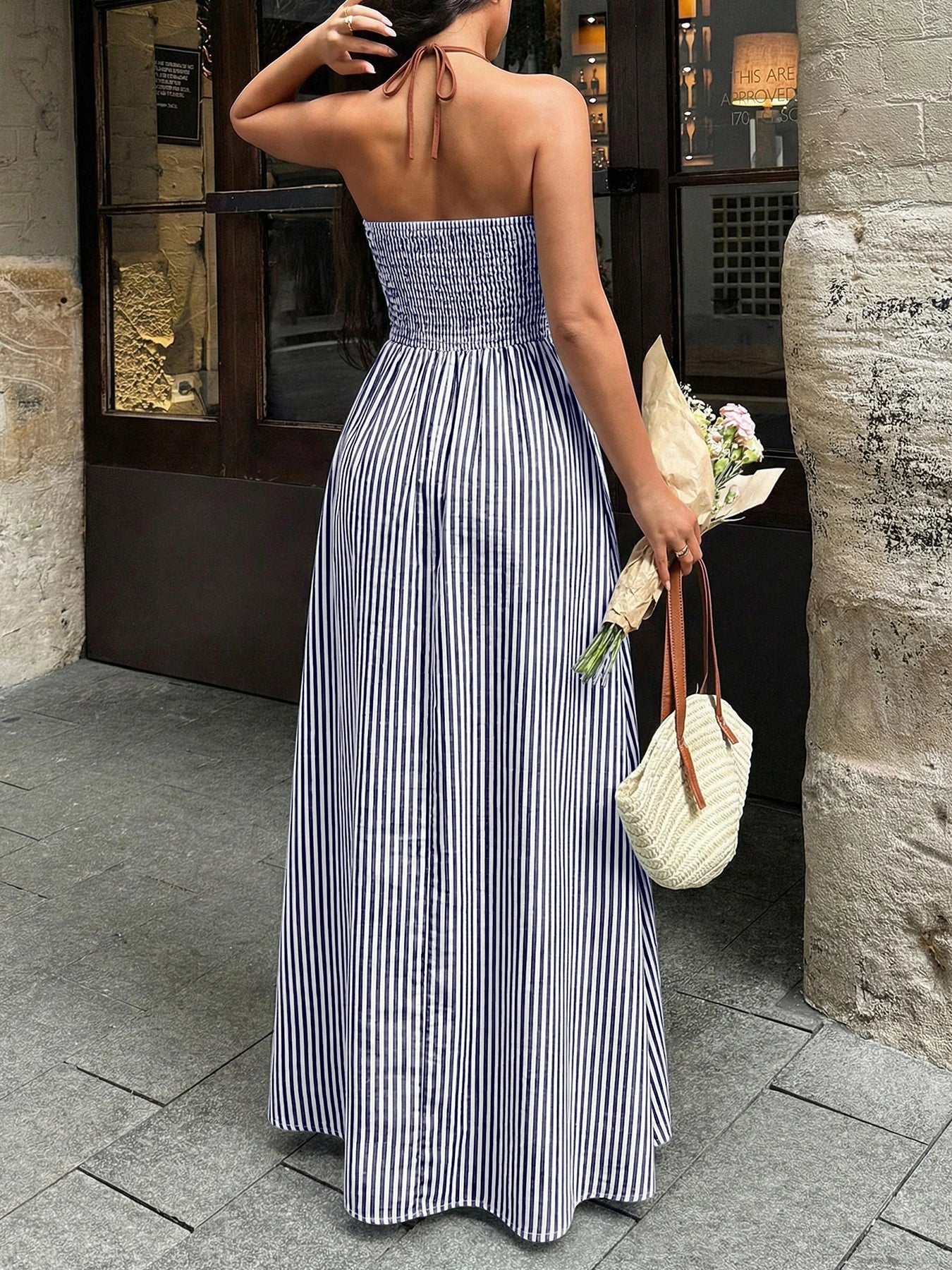 Women’s Striped Backless Maxi Dress