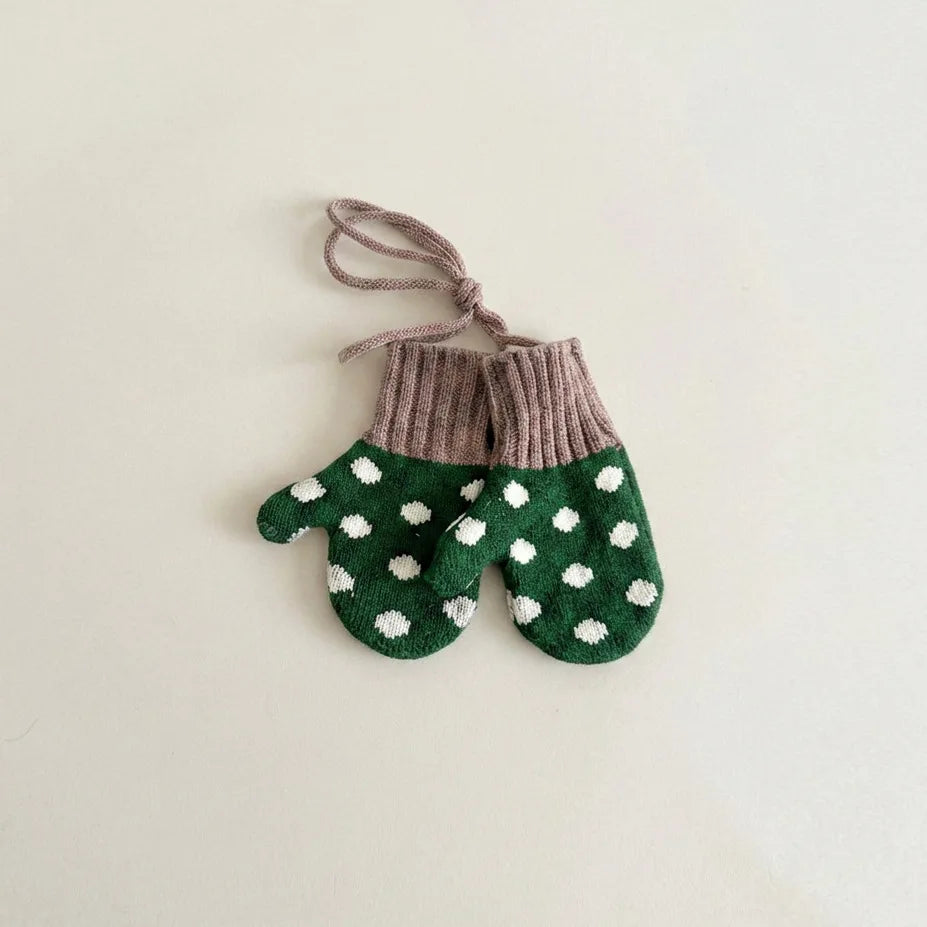 Autumn Winter Baby Anti-lost Gloves Korean Fashion Polka Dot Mittens Kids Gloves Warm Knitted Toddler Gloves for Outdoor Wear