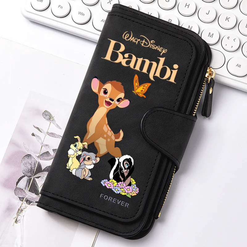 Bambi Long Zip Wallet for Women – Cute Cartoon Multi-Card Large Capacity Kawaii Clutch Bag, Soft Texture Fashion Purse