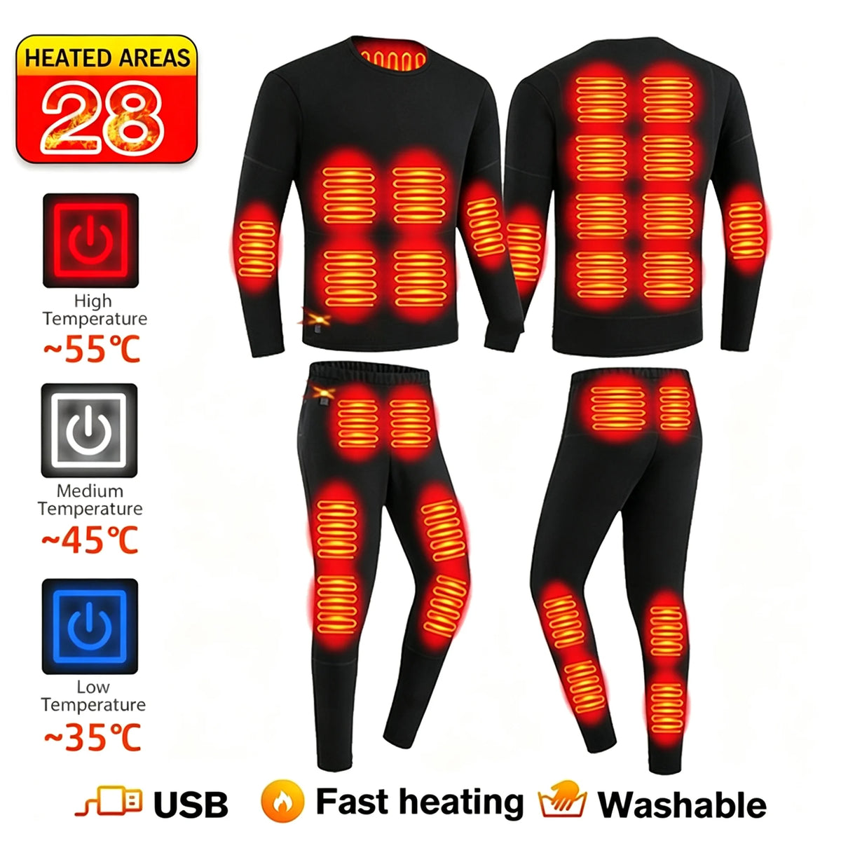 Unisex USB Heated Thermal Jacket – 52 Heating Zones