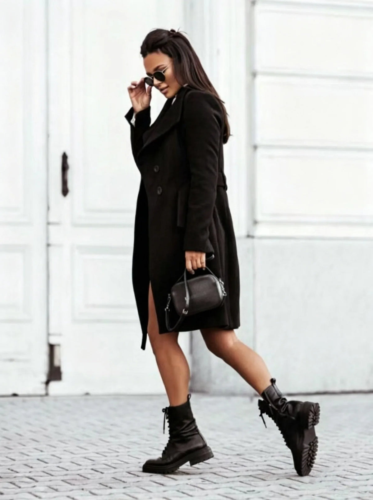 Women's Elegant Belted Long Coat